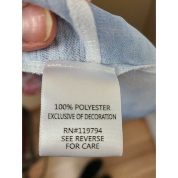 One World Womens Top Large Blue Red Tie Dye Lace Accent Short Sleeve Americana - Picture 7 of 8